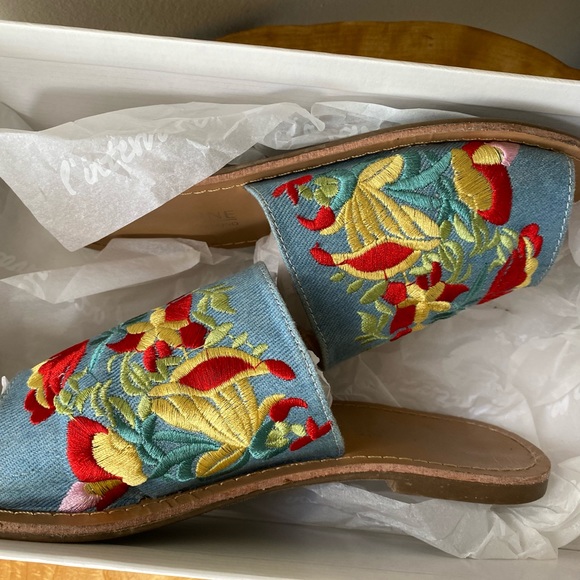 Catherine Malandrino Shoes - Floral Embroidered Denim Slippers